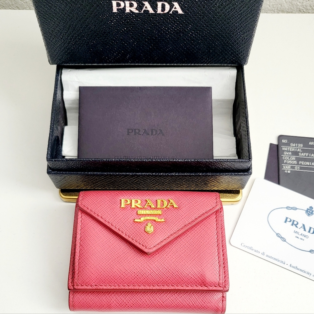 Prada Pink Vitello Saffiano Leather Trifold Compact Wallet